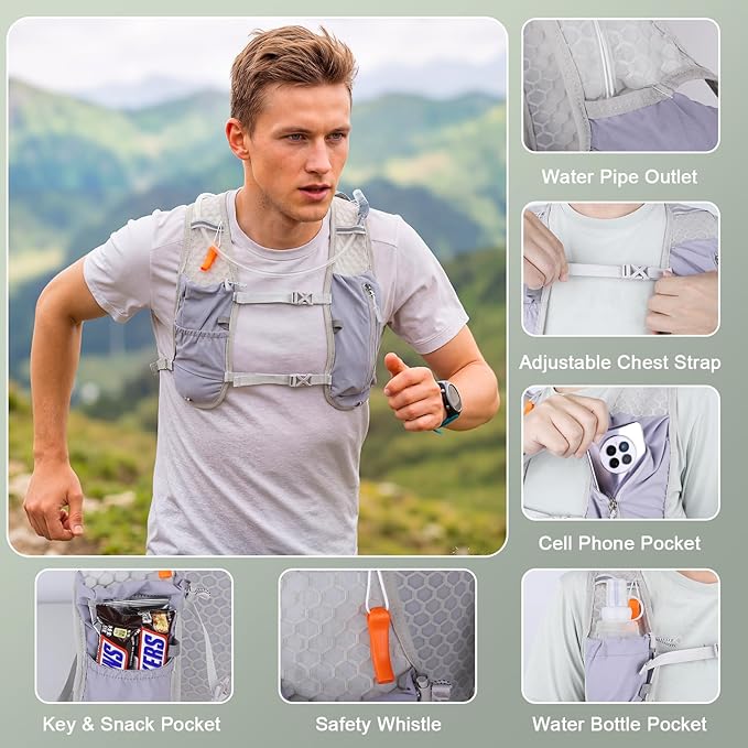 KUYOU Running Vest for Women & Men, Lightweight Hydration Backpack with 2L Water Bladder, Water Backpack for Trail Running, Hiking, Cycling & Marathon
