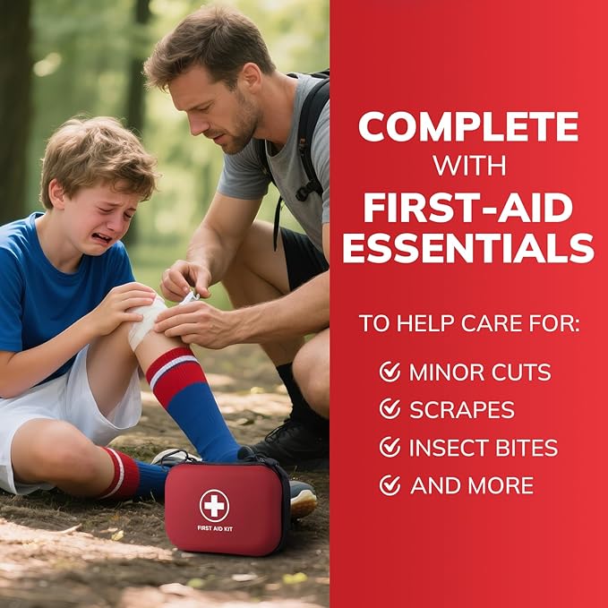 Gifts for Men Christmas Mini First Aid Kit - 144pcs Emergency Medical Kit with Water-Resistant Hard Case for Home, Travel, & Outdoor - Portable First Aid Supplies for Minor Cuts, Burns, Bites & Stings