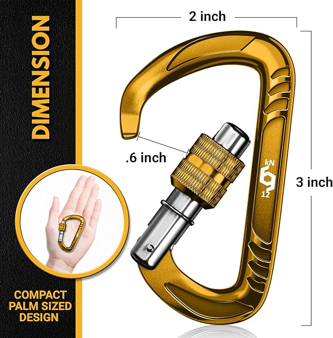 Rhino Produxs 12kN (2697 lbs) Heavy Duty Carabiner Clips, for Securing Pets, Outdoor, Camping, Hiking, Hammock, Dog Leash Harness, Keychains