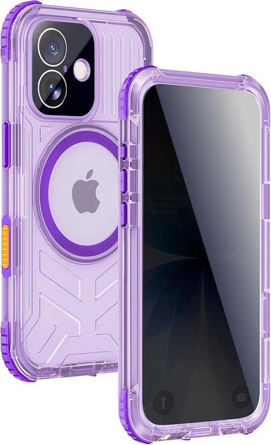 for iPhone 17 Waterproof Case with Magsafe, Built-in [Privacy Screen Protector] [Lanyard], IP68 Water Proof Full Body Dustproof Anti-Spy Frosted Protective Phone Cover, 6.1" Purple