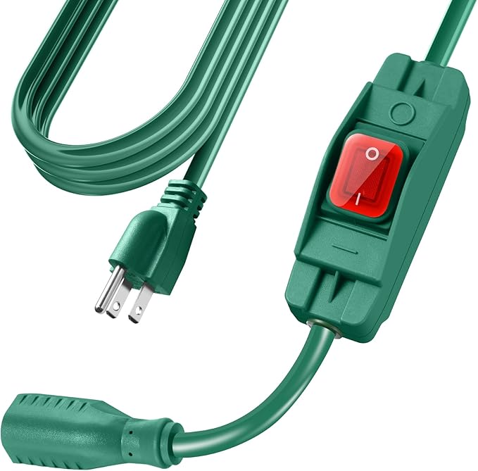 Extension Cord with Switch On/Off Waterproof Switch 35Ft No Plugging and Unplugging Invintage Stereo Devices Without Built-in Power Switch(35 FT/Green)