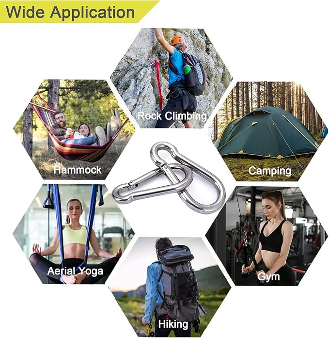 Carabiner Clip, 10PCS 2.36 Inch Stainless Steel Keychain Carabiner. Small Carabiner Clips, Spring Snap Hook, Locking Carabiners Clips for Plant Hanging, Outdoor Camping. 270 lbs.