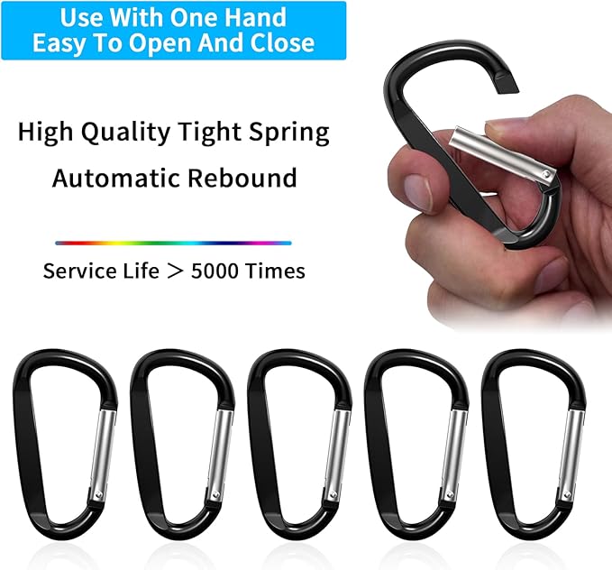 3" Aluminum Carabiner Clips, 12PCS D Ring Shape Keychain Carabiners Hook Buckle
