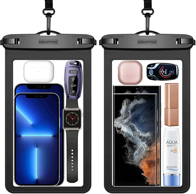 10.5" XL Large Waterproof Phone Pouch - 2 Pack Underwater Clear Cellphone Holder - Universal Water-Resistant Dry Bag Case with Neck Lanyard for iPhone Samsung Galaxy for Beach Swimming Pool