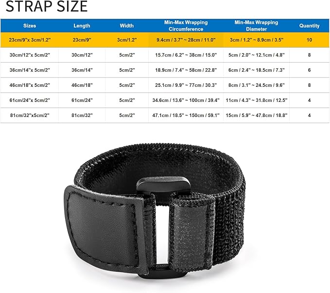 Trilancer Elastic Cinch Straps with Anti-Slip Strips, 9’’ x 1.2’’ (10 Pack) Heavy Duty Multipurpose Hook and Loop Straps for Extension Cords, Cables, Ropes,Hoses, Bike,Pant Garters,Garage and Workshop