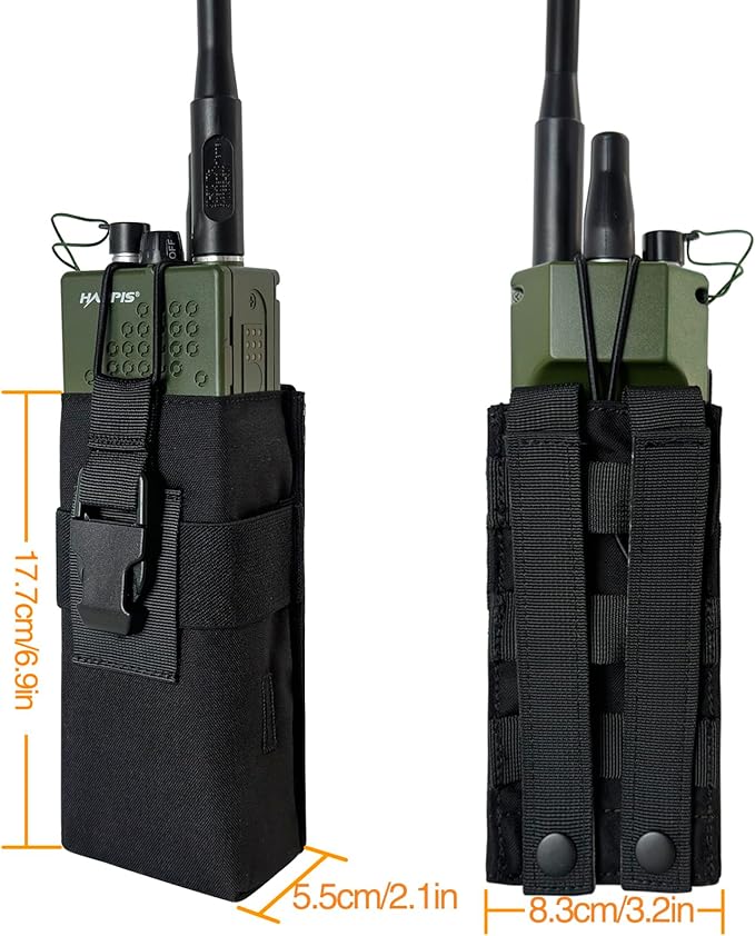 Radio Holster Walkie Talkie Pouch - 500D Nylon Molle System 3mm Bungee Storage Bag for Utility Tactical Belt Accessory Fits Standard Handset