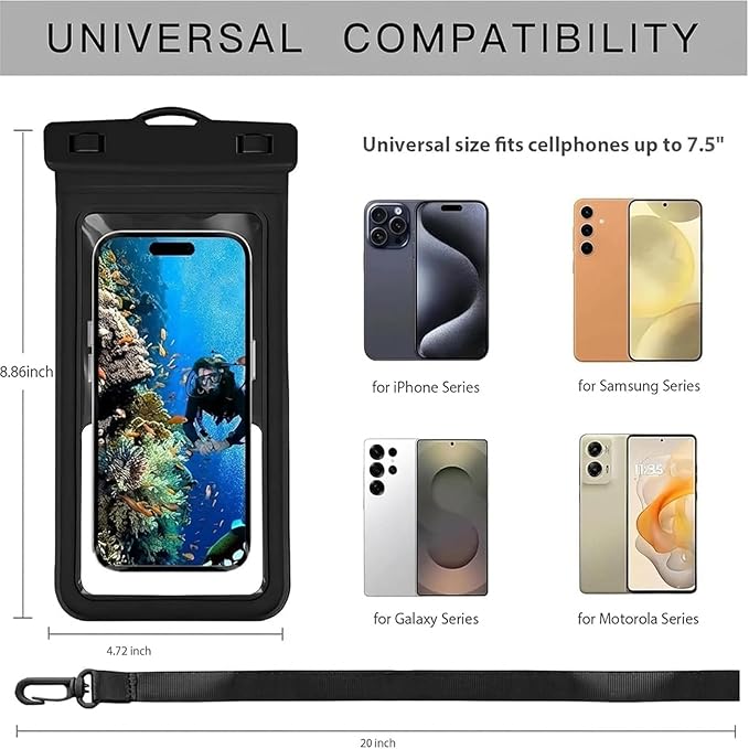 MOLOPPO Waterproof Phone Pouch, with Interior Card Holder, Large Dry Phone Case for iPhone 17 16 15 14 13 Pro Max, Beach Vacation Essentials,1 Pack,Black