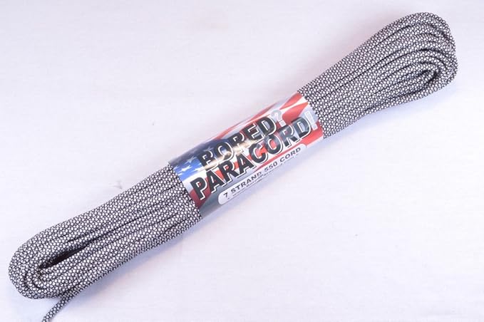 BORED? PARACORD! 550 lb Paracord – Ideal for Crafting, DIY Projects, Camping, Military & Active Outdoors – 300+ Colors – Tactical Parachute Cord Type III – Strong - Silver Diamonds 50 Feet
