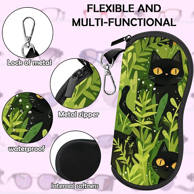 Glasses Case Sunglasses Eyeglass Soft Case Zipper Light Neoprene Pouch with Metal Belt Clip Aesthetic Cute Women Men