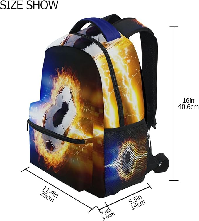 Wamika Soccer Ball Kids Backpack Football Lightning Spark Thunder Boys School Backpacks Preschool Book Bag
