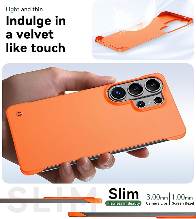 GRECAZO Slim Borderless for Samsung Galaxy S26 Plus Phone Case 6.7"(2026) Ultra-Thin Lightweight Frameless Matte Hard PC Cover Case with Pull Ring Minimalist Non Slip Rope-Orange