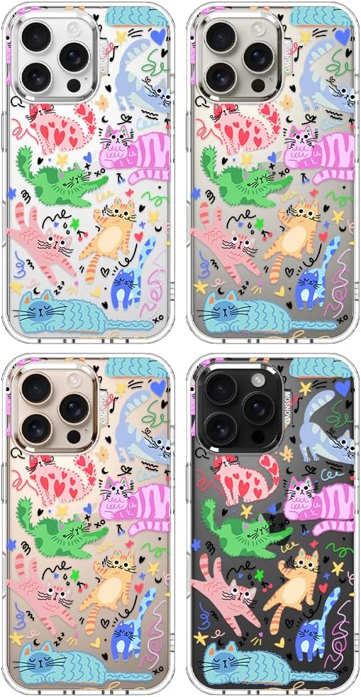 MOSNOVO for iPhone 16 Pro Max Case, Shockproof Military-Grade Protection 6.6ft Drop Tested, Clear Phone Case for iPhone 16 Pro Max, Doodle Cats Design