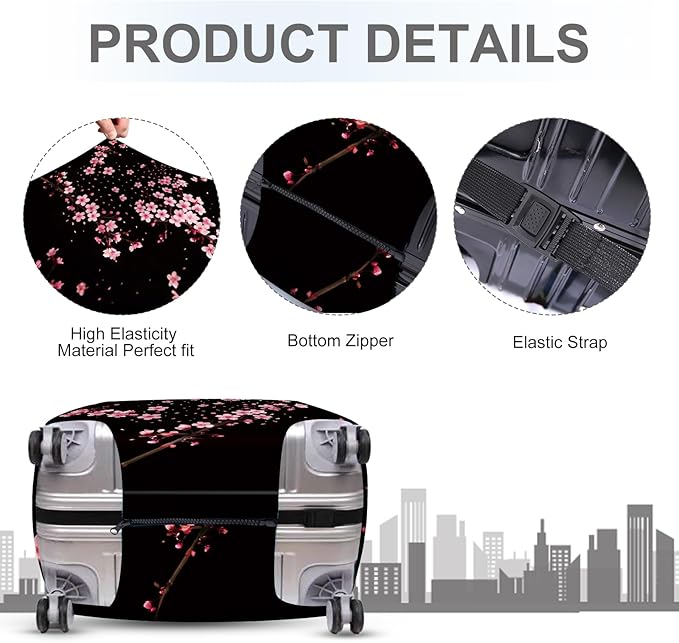 ANNA QUEEN Cherry Blossom Luggage Cover, Elegant Pink Sakura Design Suitcase Protector, Stretchable Washable Travel Sleeve for 32-34 Inch Luggage