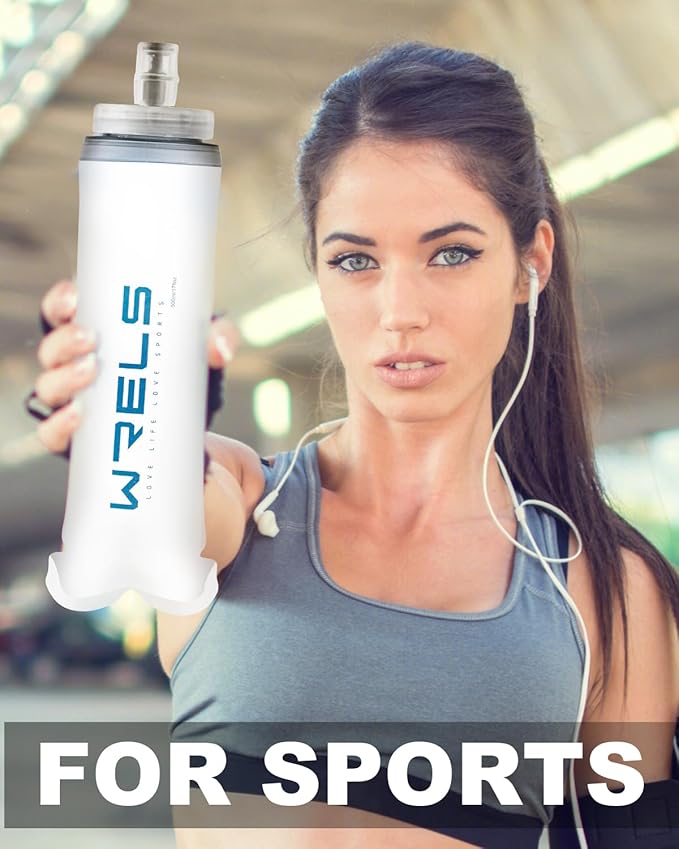 WRELS Collapsible Soft Flask Water Bottle for Outdoors,Folding Collapsible Running Flask for Cycling Marathon Trail Race