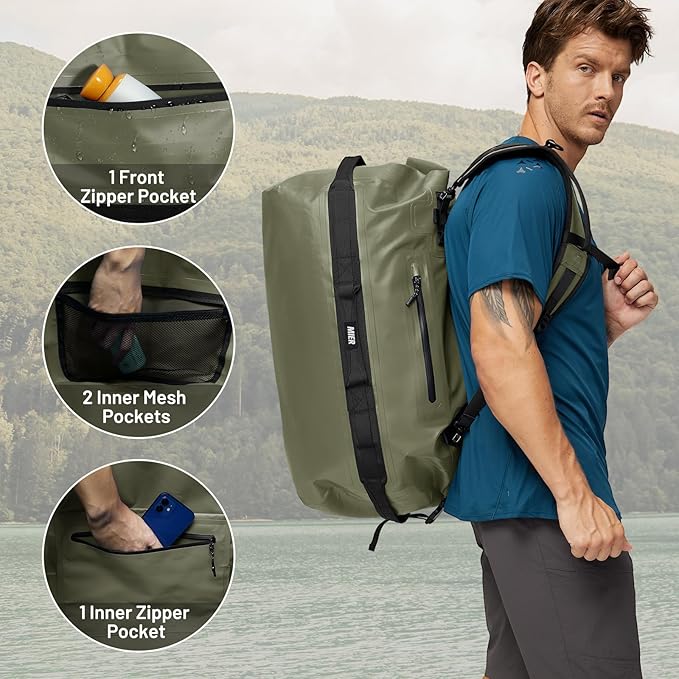 MIER Waterproof Duffel Bag Motorcycle Dry Bag Backpack Large Roll-Top Heavy Duty Dry Duffle Bags for Kayaking Camping Boating Gym Beach Cruise Ship, 60L/80L
