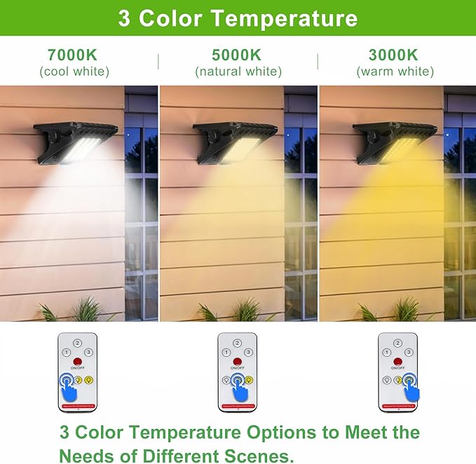 Tryme 118Leds Solar Lights Outdoor Clip Motion Sensor Lights Security Light 3 Modes, 3 Color Temperature, Solar Powered, USB Charging (2 Pack)
