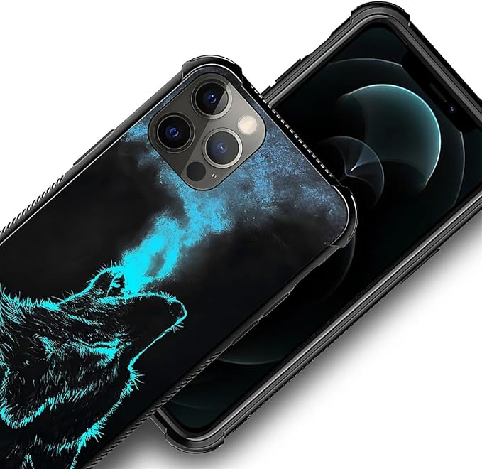 for iPhone 11 Pro Case, Blue Breathing Wolf Pattern Graphic Design Girl Boy Soft Silicone Hard Acrylic Shock Protection for iPhone 11 Pro