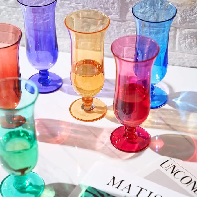 Unbreakable Pina Colada, Daiquiri, Frozen Cocktails & Juice Glasses, Hurricane Glassware, 14oz - 6 Set - Reusable Acrylic Dishwasher Safe Shatterproof BPA-free Plastic Cup, Tropical Cocktail Tall Cups