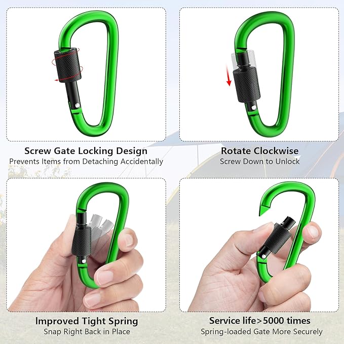 sprookber 3" Locking Carabiners | Keychain Carbineers D Ring Key Clip Spring Snap Hook for Multi-Usage | Set of 8