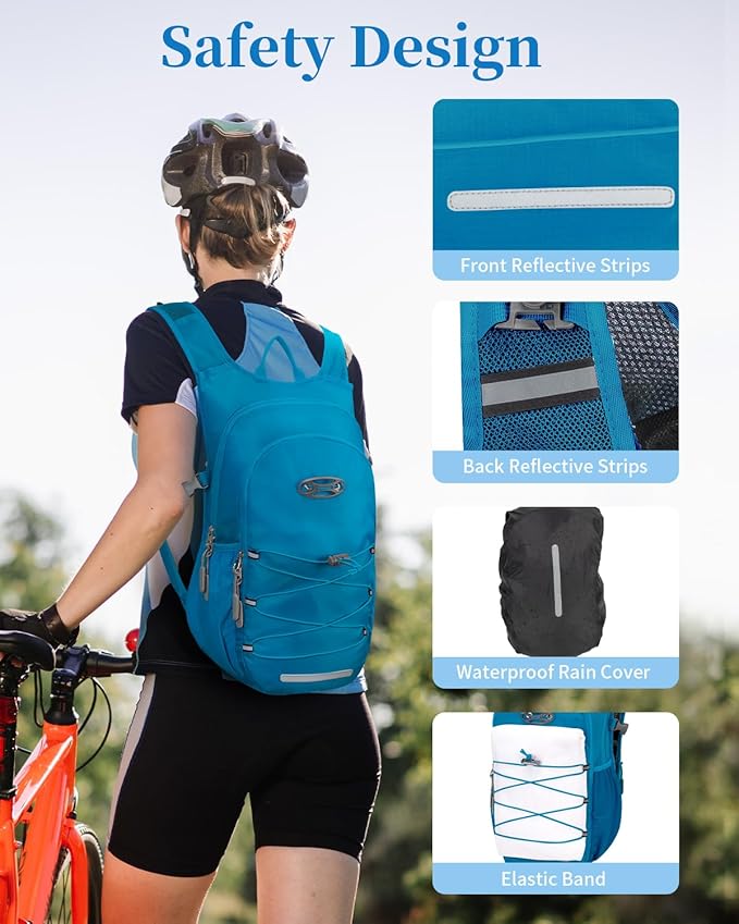 Hydration Backpack with 2L Water Bladder, Hiking Water Backpack for Men Women with Phone Pocket and Helmet Holder