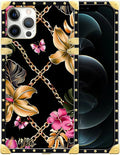 Compatible with iPhone 12 Pro Max Case, Pink Golden Chain Tropical Flower Luxury Golden Decoration for Girl Women Soft TPU Shockproof Protective Hard PC Back for iPhone 12 Pro Max