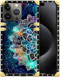 Compatible with iPhone 16 Pro Max Case, Starry Sky Colourful Mandala Luxury Golden Decoration for Girl Women Soft TPU Shockproof Protective Hard PC Back