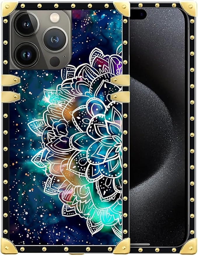 Compatible with iPhone 16 Pro Max Case, Starry Sky Colourful Mandala Luxury Golden Decoration for Girl Women Soft TPU Shockproof Protective Hard PC Back