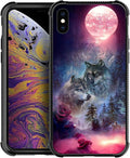 for iPhone X/Xs Case, Star Two Wolfs Howling Pattern Graphic Design Girl Boy Soft Silicone Hard Acrylic Shock Protection for iPhone X/Xs