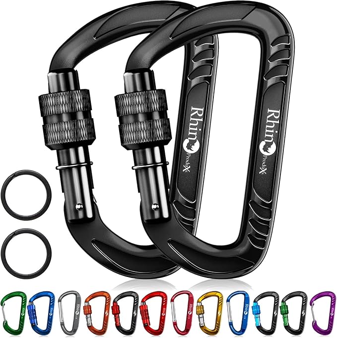 Rhino Produxs 12kN (2697 lbs) Heavy Duty Carabiner Clips, for Securing Pets, Outdoor, Camping, Hiking, Hammock, Dog Leash Harness, Keychains