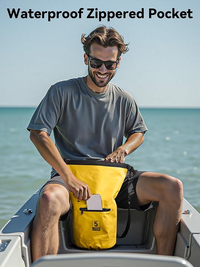 HEETA Waterproof Dry Bag with Front Zippered Pocket for Women Men, 5L/10L/20L/30L/40L Roll Top Lightweight Dry Storage Bag Backpack for Travel, Kayaking, Boating, Rafting, Camping, Hiking & Beach