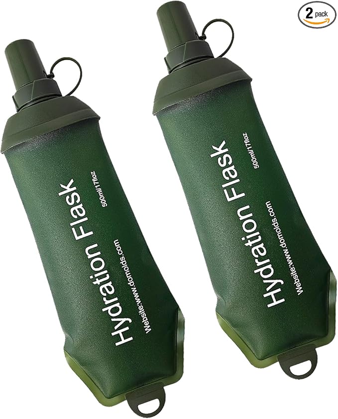 WILDREEDS 500ml Soft Flask, TPU Collapsible Soft Water Bottle for Hydration Pack, Running Vest, Folding Water Bottle for Hiking Cycling Climbing-2Pcs, Green