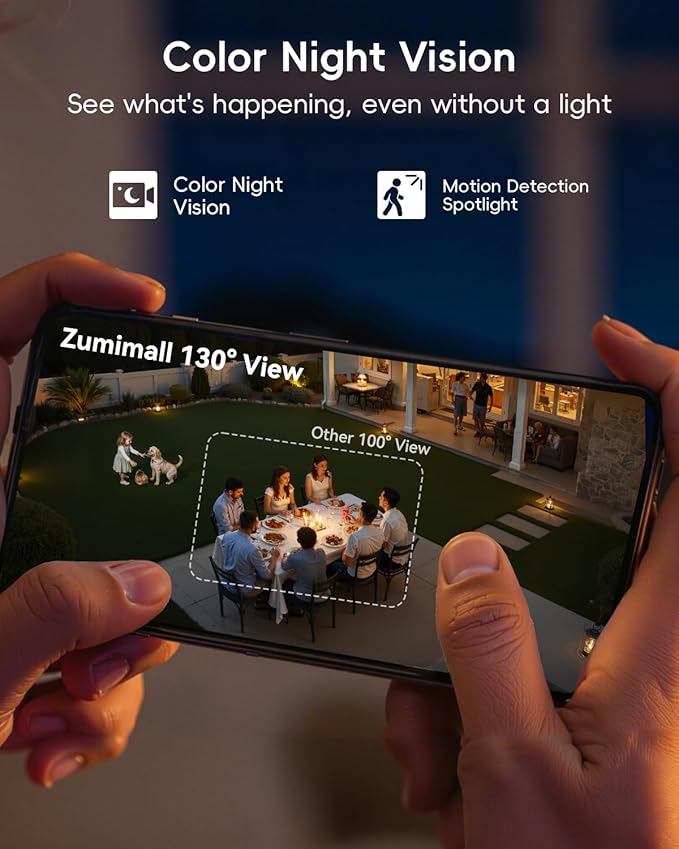 ZUMIMALL Solar Security Cameras Wireless Outdoor, 2K Outdoor Camera Wireless Solar Powered, 2.4G WiFi Battery Camera, 3MP Color Night Vision, Magnetic Mount,Siren,PIR/AI Analyse, IP66, Cloud, Alexa