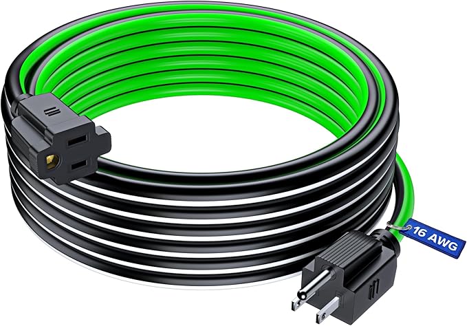 Maximm 30 Ft Black, White and Green Extension Cord, Heavy Duty 3-Prong Outdoor Power Cable, ETL Listed for Contractors