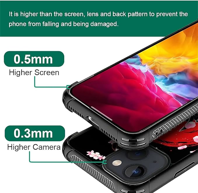 for iPhone 15 Case, Sakura Japanese Samurai Pattern Graphic Design Girl Boy Soft Silicone Hard Acrylic Shock Protection for iPhone 15