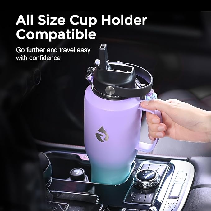 RAYMYLO Insulated Water Bottle 40oz (Cold for 48 Hrs), Stainless Steel Water Bottle with Handle & Straw Lid & Paracord Handle, Triple Wall Vacuum Leakproof Travel Flask, Fit in Any Car Cup Holder