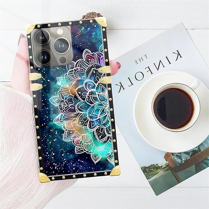 Compatible with iPhone 14 Pro Max Case, Starry Sky Colourful Mandala Luxury Golden Decoration for Girl Women Soft TPU Shockproof Protective Hard PC Back for iPhone 14 Pro Max