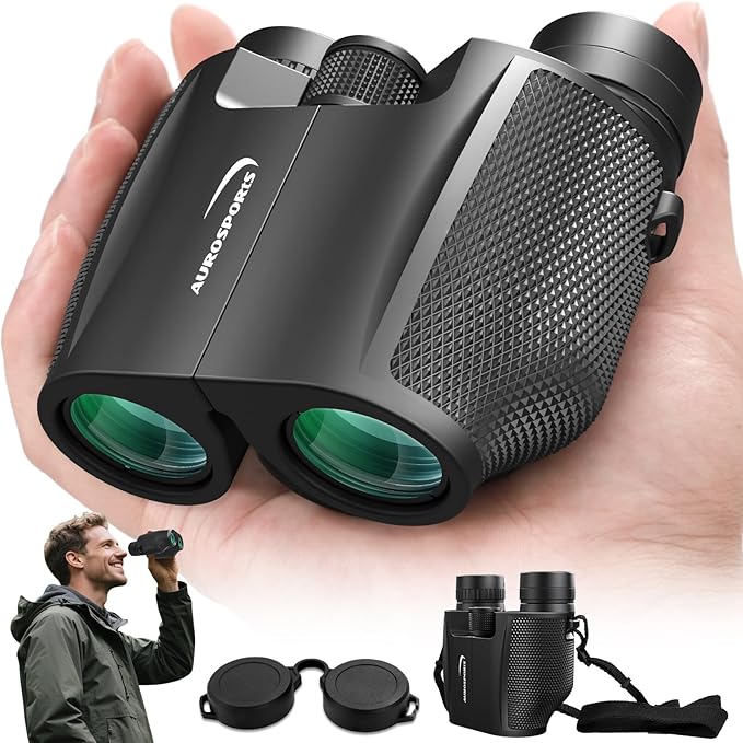 Aurosports 12x32 Compact Binoculars for Adults - Small Binoculars with FMC Lens & BAK4 Prism - Wide 273ft/1000yds Field of View - Easy Focus Binos for Bird Watching Traveling Gifts for Men Women