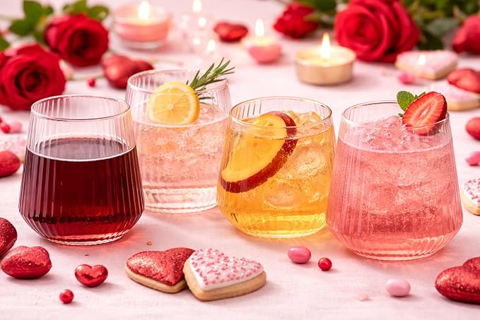 Oojami 40 Pack Pink Ribbed Plastic Wine Glasses 12 oz - Origami Stemless Unbreakable Disposable Cups, BPA-Free Shatterproof, Champagne Whiskey Cocktail Glasses for Wedding, Party, Home, Indoor Outdoor