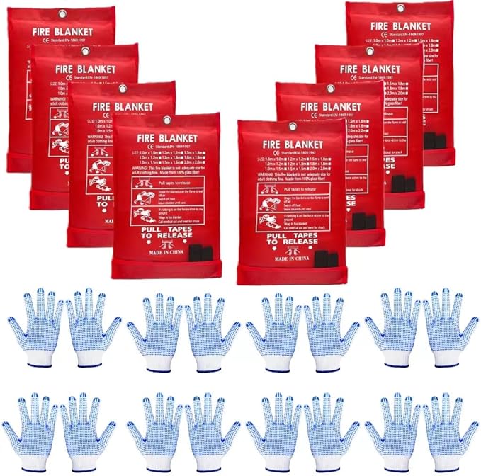 Blankets 8 Packs with Gloves. High Heat-Resistant fire Blankets for Home Security, Kitchen and Camping, Emergency fire Blankets for Home and Kitchen,