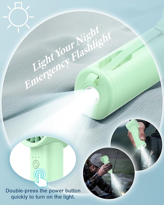 Portable Handheld Fan with Power Bank(High-Speed),3 IN 1 USB Rechargeable Mini Personal Fan with Flashlight,Small Size for Outdoor/Travel/Beach/Concerts/Summer.Gifts for Girl,Women.Green