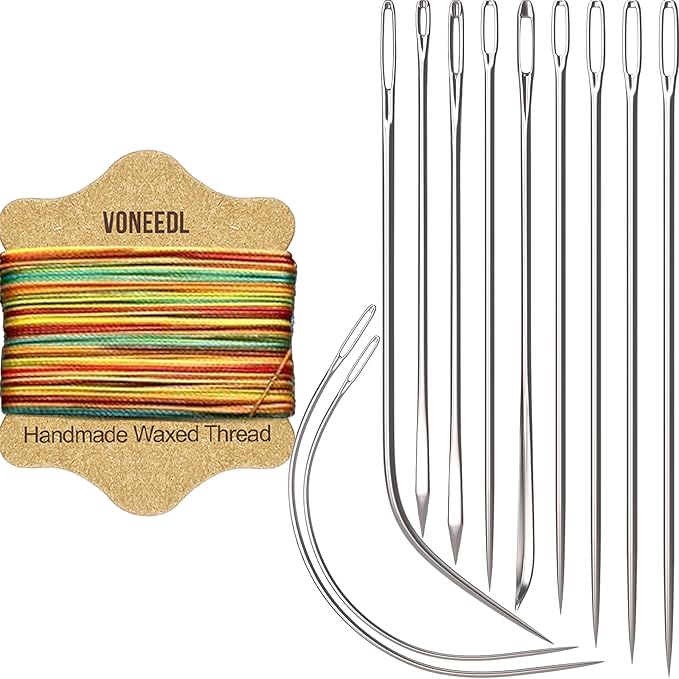 Upholstery Repair Kit: Waxed Sewing Thread (Multicolor) & Heavy Duty Needles (11 PCS) for Leather, Canvas & Quilting Thread