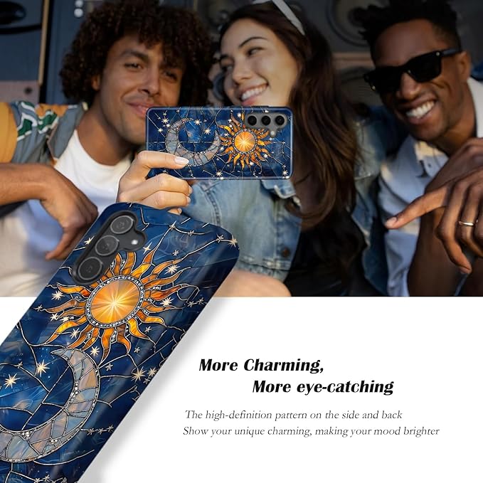 Compatible for Samsung Galaxy A16 5G Case, Dual Layer Heavy Duty 2 in 1 Shockproof Protective Phone Case,Stained Glass Sun Moon