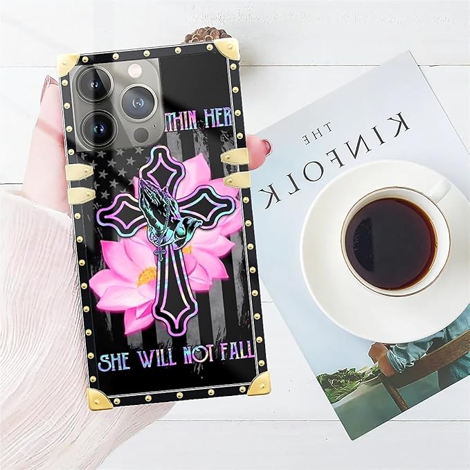Compatible with iPhone 15 Pro Max Case, Praying Cross Hands Luxury Golden Decoration for Girl Women Soft TPU Shockproof Protective Hard PC Back for iPhone 15 Pro Max
