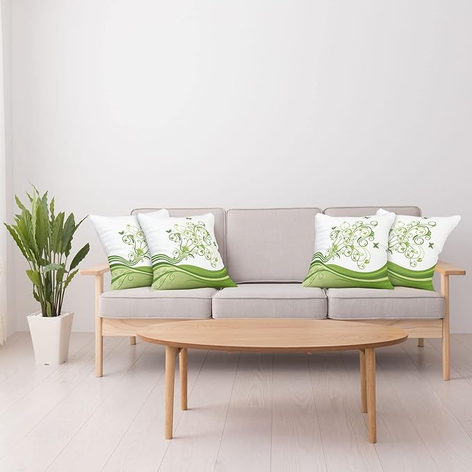 Ambesonne Vines Throw Pillow Cushion Case Pack of 4, Butterflies Leaves Flowers Colorful Nature Tones Print, Modern Accent Double-Sided Digital Printing, 20", Lime Green