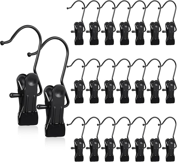 Hotop 20 Pieces Boot Hanger Clips for Closet, Laundry Hanging Hooks Heavy Duty Clips Boot Holder Portable Single Hooks Space Saving for Pants Jeans Clothes Hats Tall Towels (Black)