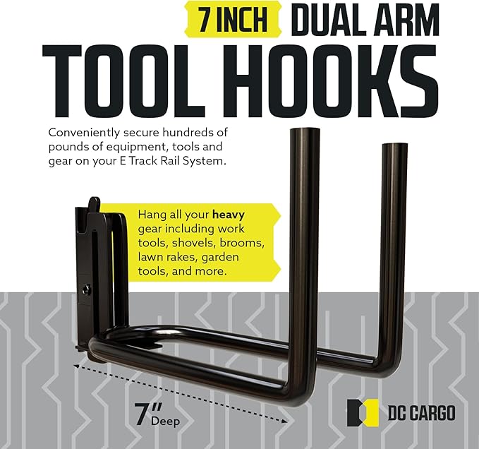 DC Cargo Mall Heavy Duty Hook Hanger E Track Accessories 7.5" Deep (8 Pack) - Garage Wall Mount, Box Truck, Enclosed Trailer, Storage ETrack System - Universal Garage Storage Organizer for Tools
