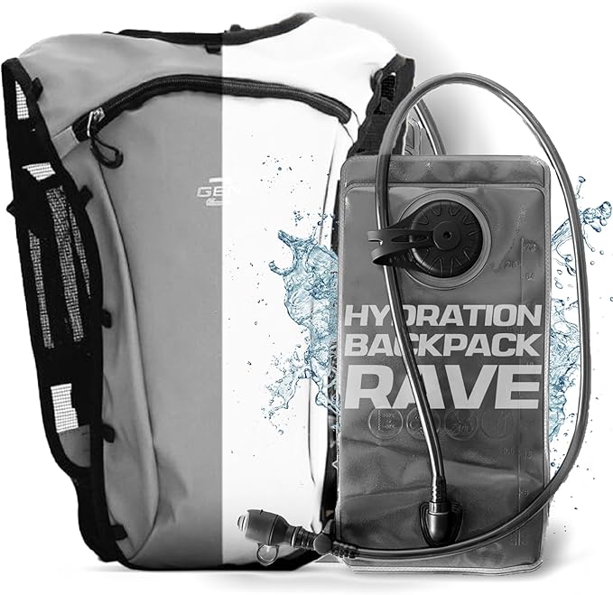 Festival Approved Hydration Backpack Rave | Anti-Theft Chest Pockets, 2L Bladder Included, Lightweight Ripstop Design