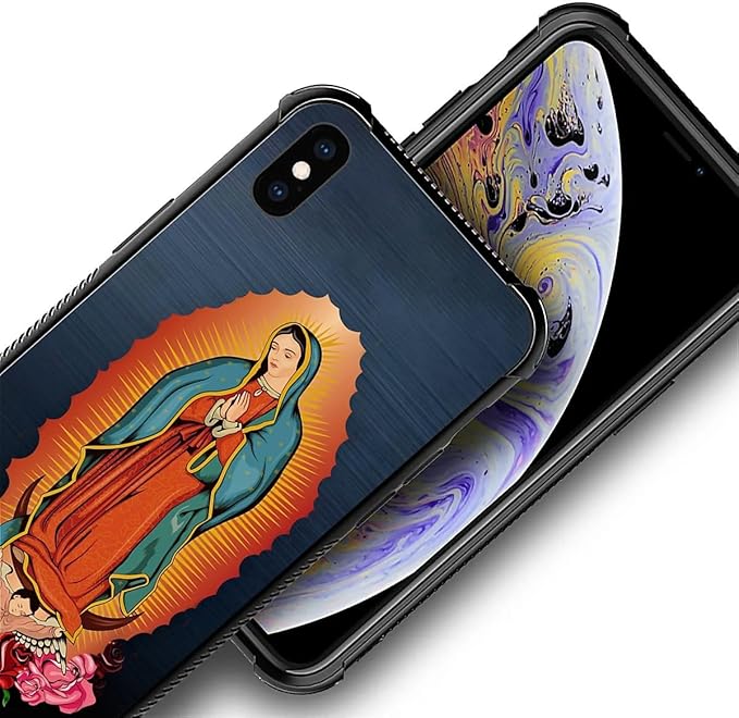 for iPhone X/Xs Case, Red Virgen Guadalupe Pattern Made of Soft Silicone Hard Acrylic Shock Protection for iPhone X/Xs