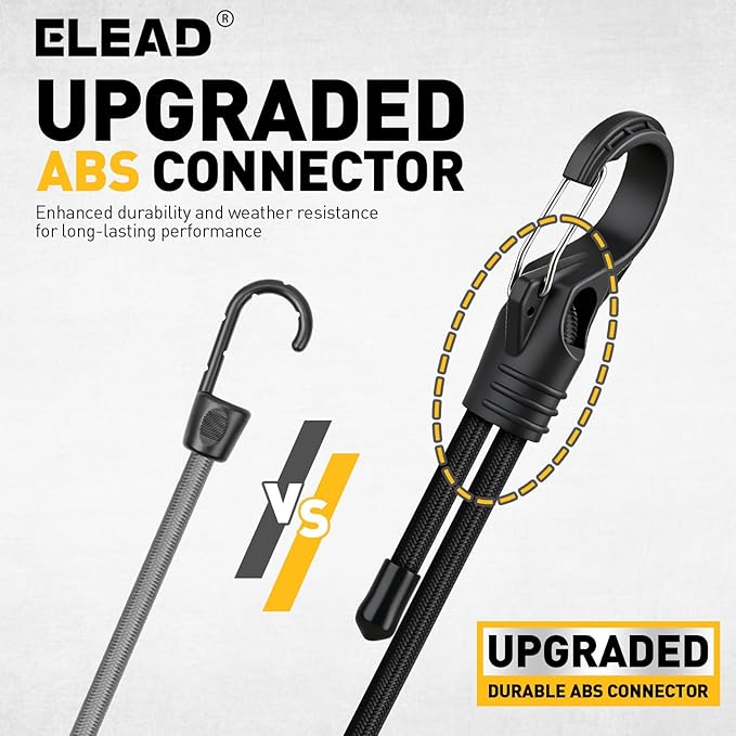 8-Piece 24-inch Adjustable Bungee Cords with Hooks, Heavy Duty Outdoor Carabiner Bungee Straps, Easily Adjust from 7" to 24", Black Super Elastic Cord for Cargo, Camping, Bike Racks, Tents