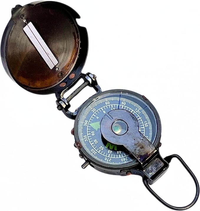 Vintage Lensatic Compass Black Military Compass Navigational Device Nautical Antique Brass Functional Camping Boating Home Decor
